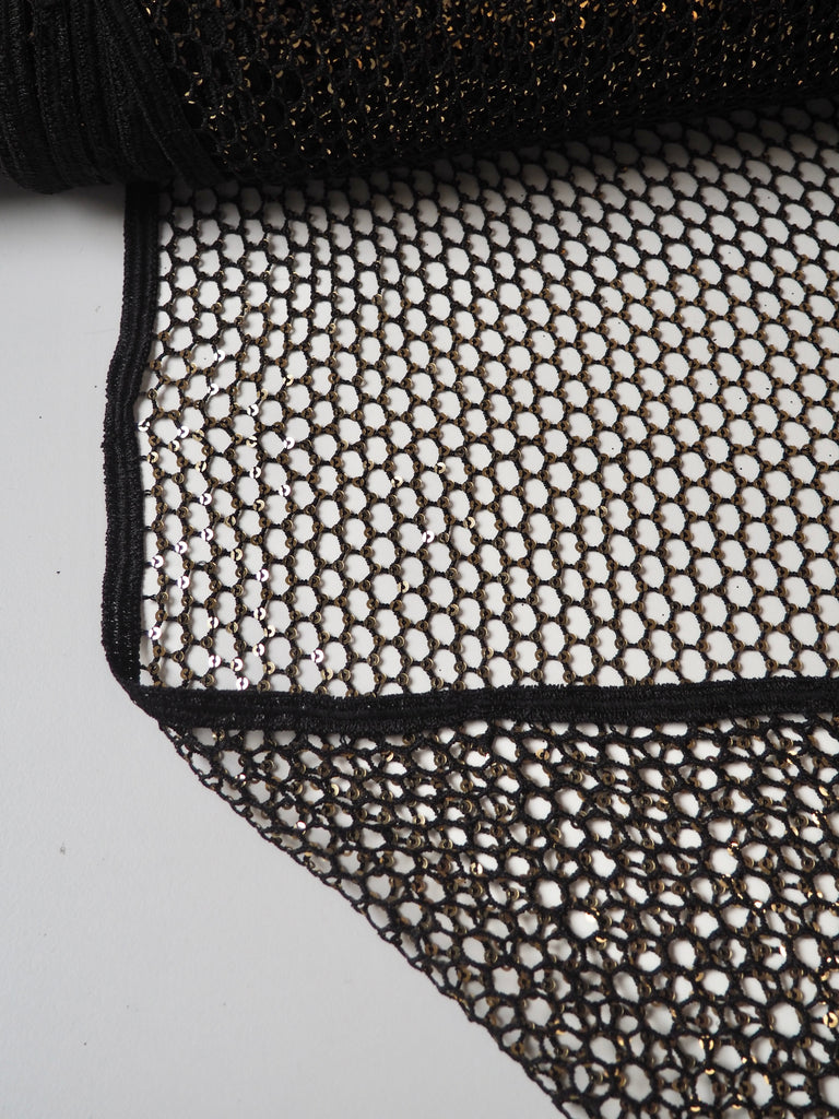 Black Sequin Guipure Fishnet Lace
