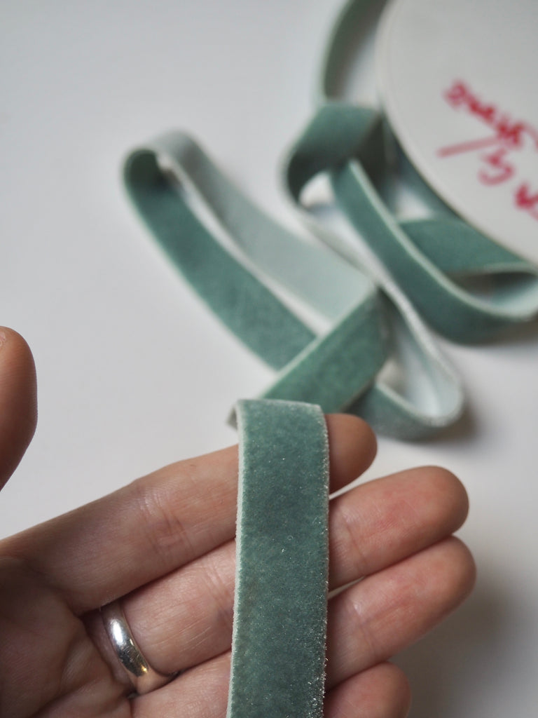 Dusty Aquamarine Velvet Elastic Ribbon 16mm