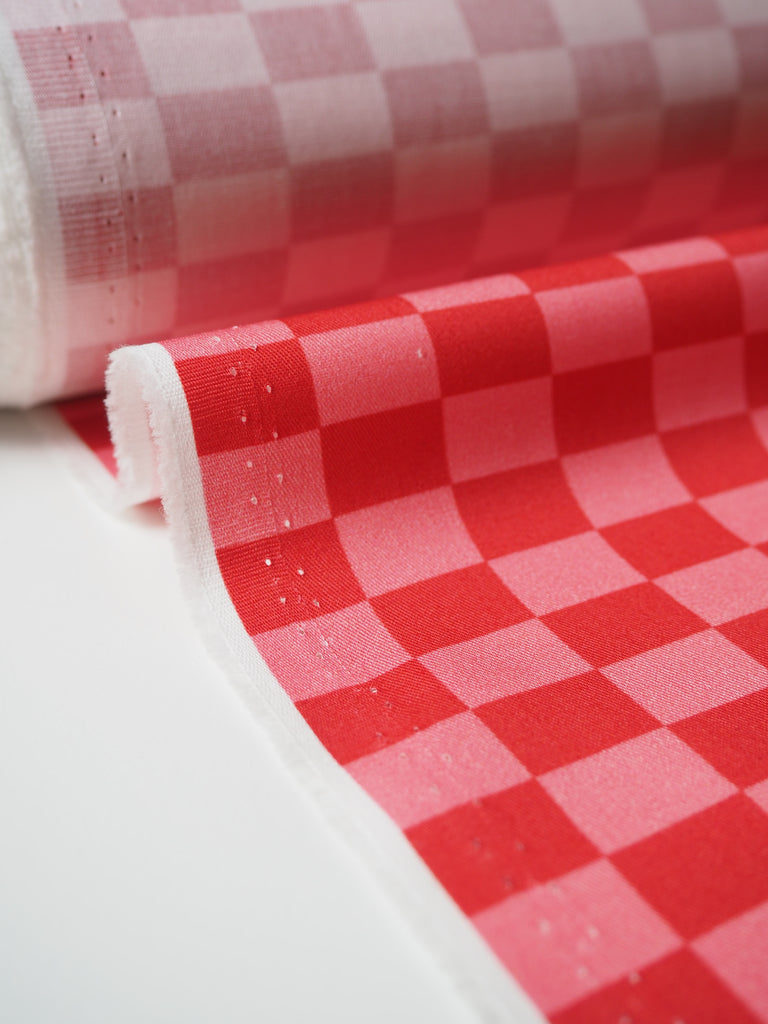 Pink + Red Small Checkerboard Cotton Twill