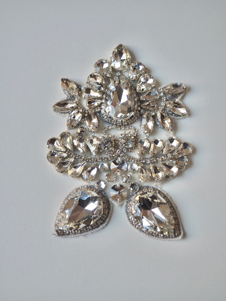 Hand Beaded Silver Crystal Appliqué
