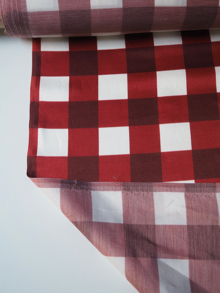 Red Gingham Check Viscose Sateen