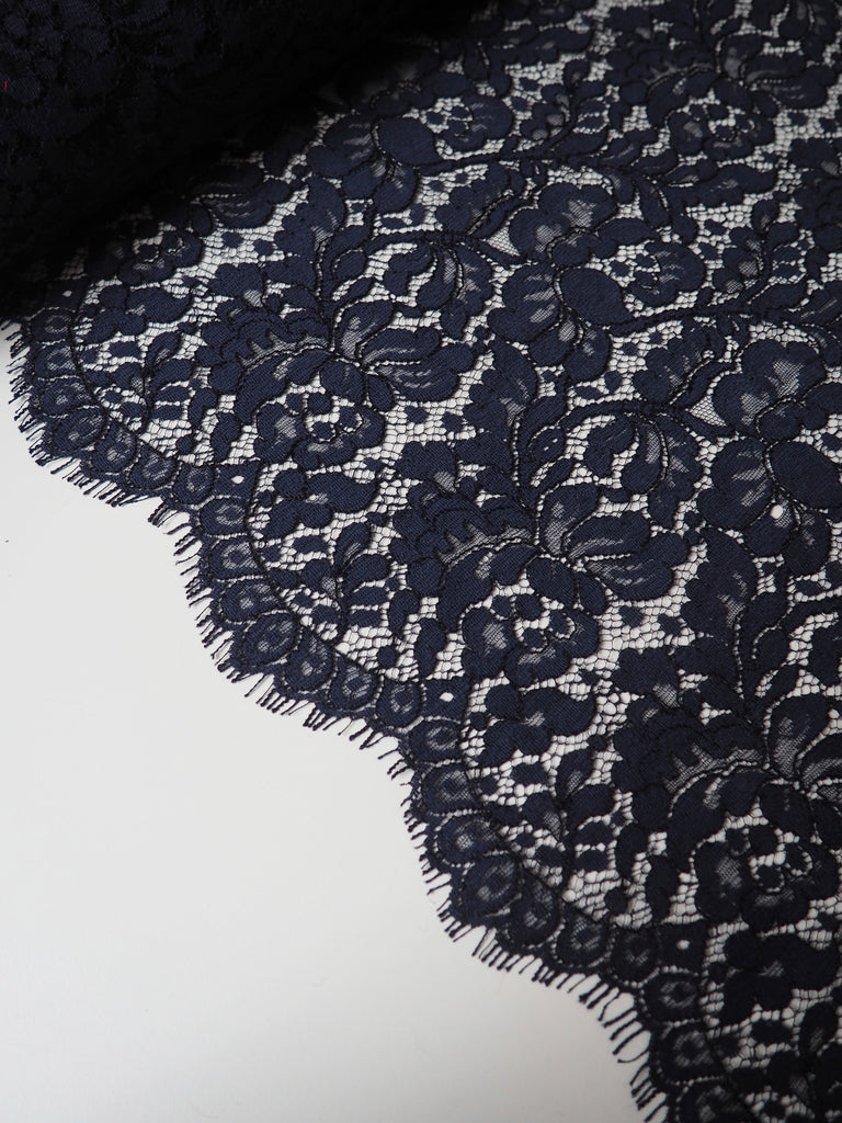 Navy Corded Cotton Eyelash Lace