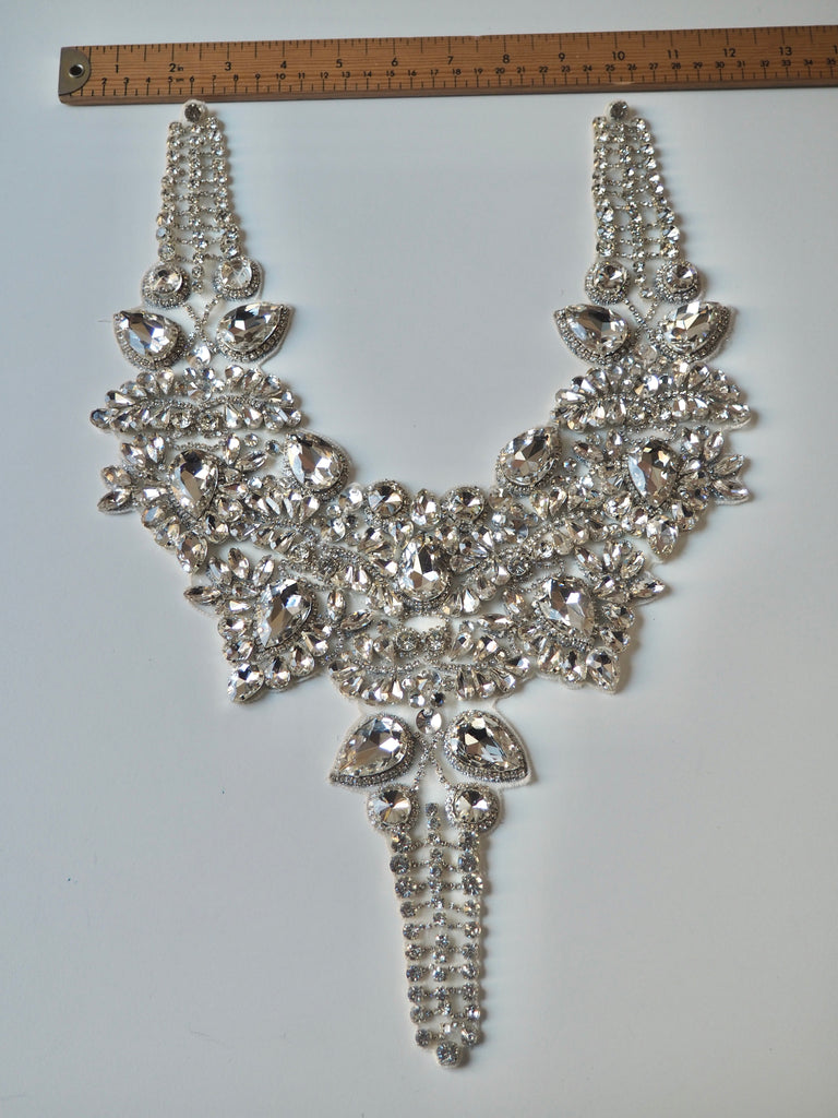 Hand Beaded Extra-Large Silver Crystal Appliqué