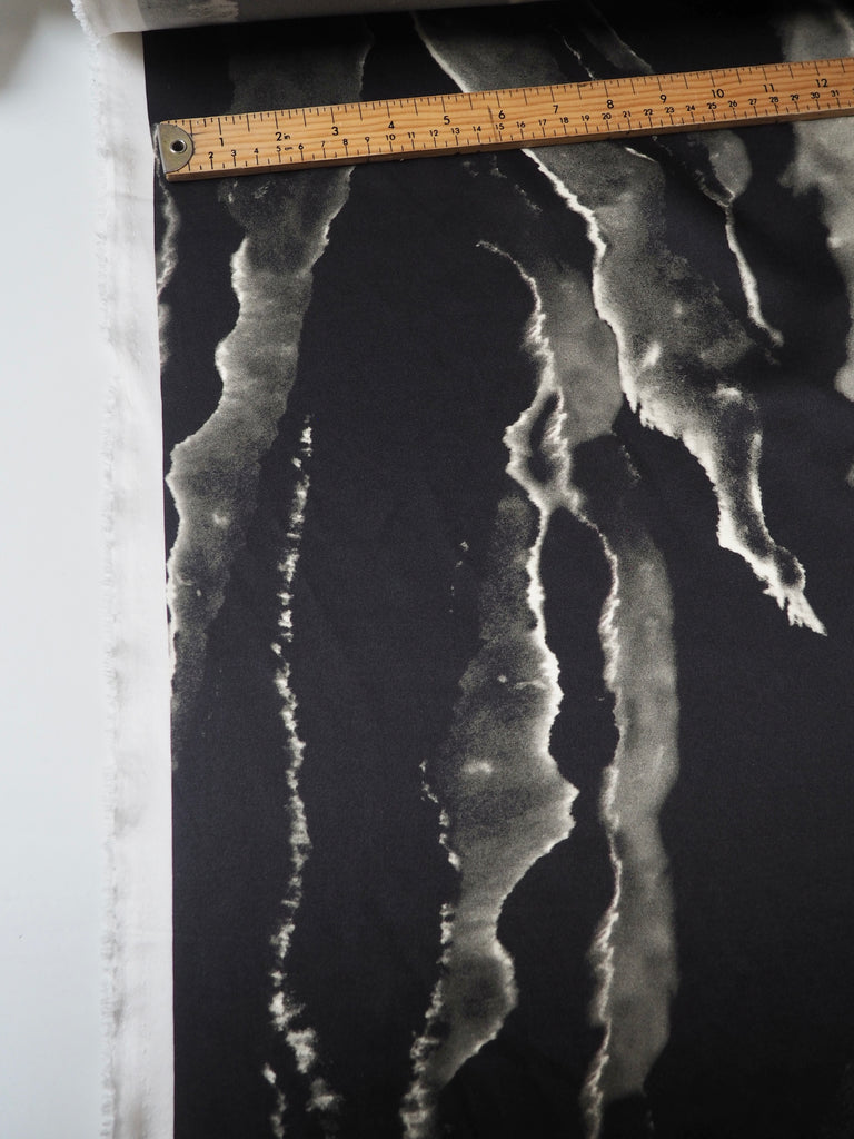 Black + Grey Marbled Heavy Silk Satin