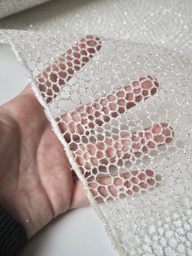 White Bubble Glitter Guipure Lace