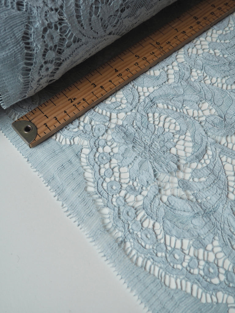 Pale Blue Corded Floral Cotton Lace