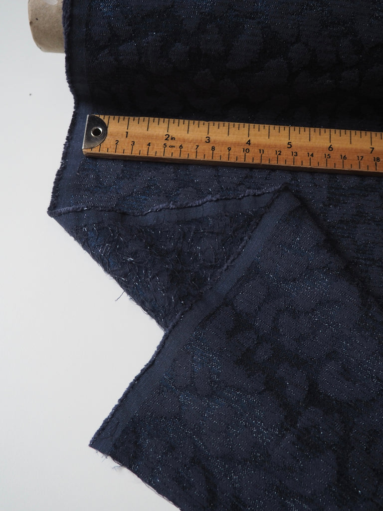 Navy Cotton/Silk Metallic Leopard Jacquard