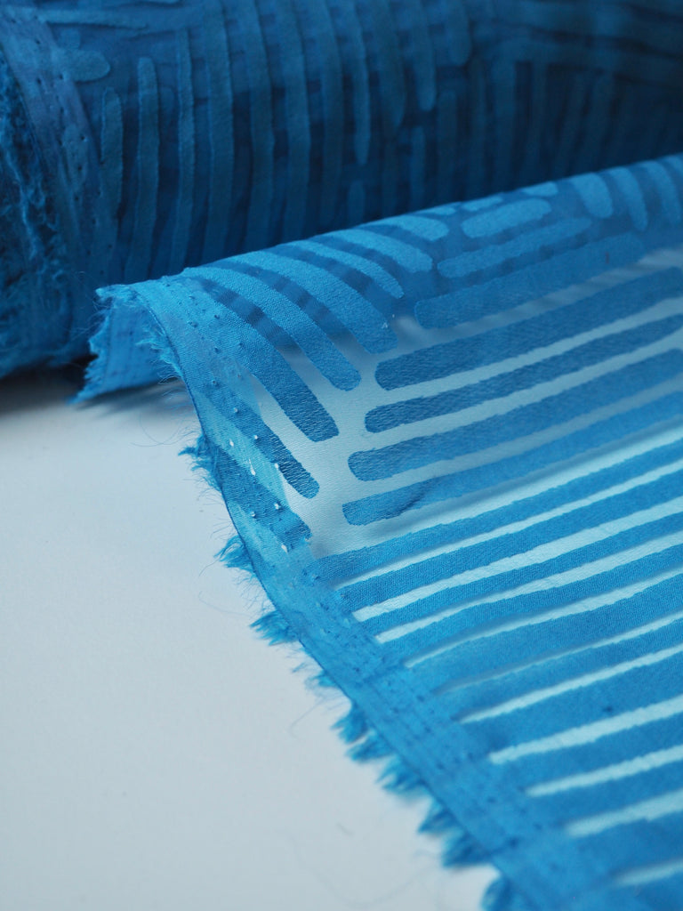 Blue Inca Burnout Light Organza