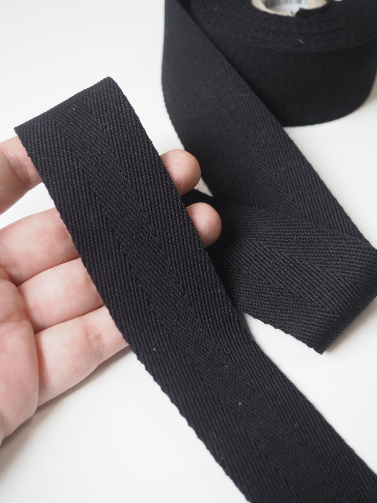 Black Cotton Double Herringbone Webbing 40mm