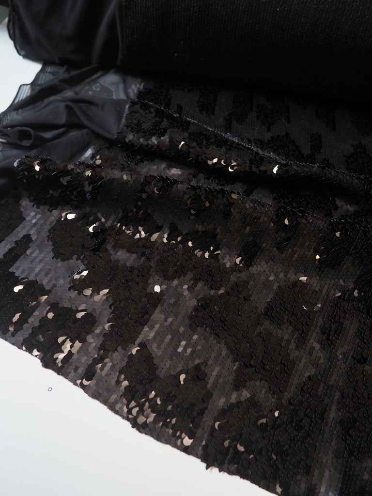Black Spotted Sequin Stretch Mesh