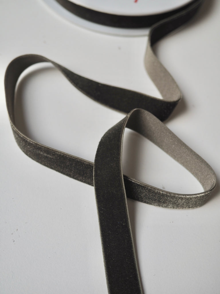 Grey Moss Velvet Elastic Ribbon 16mm