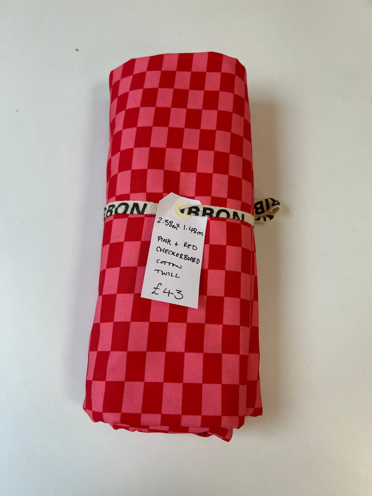 Red + Pink Checkerboard Cotton Twill Remnant