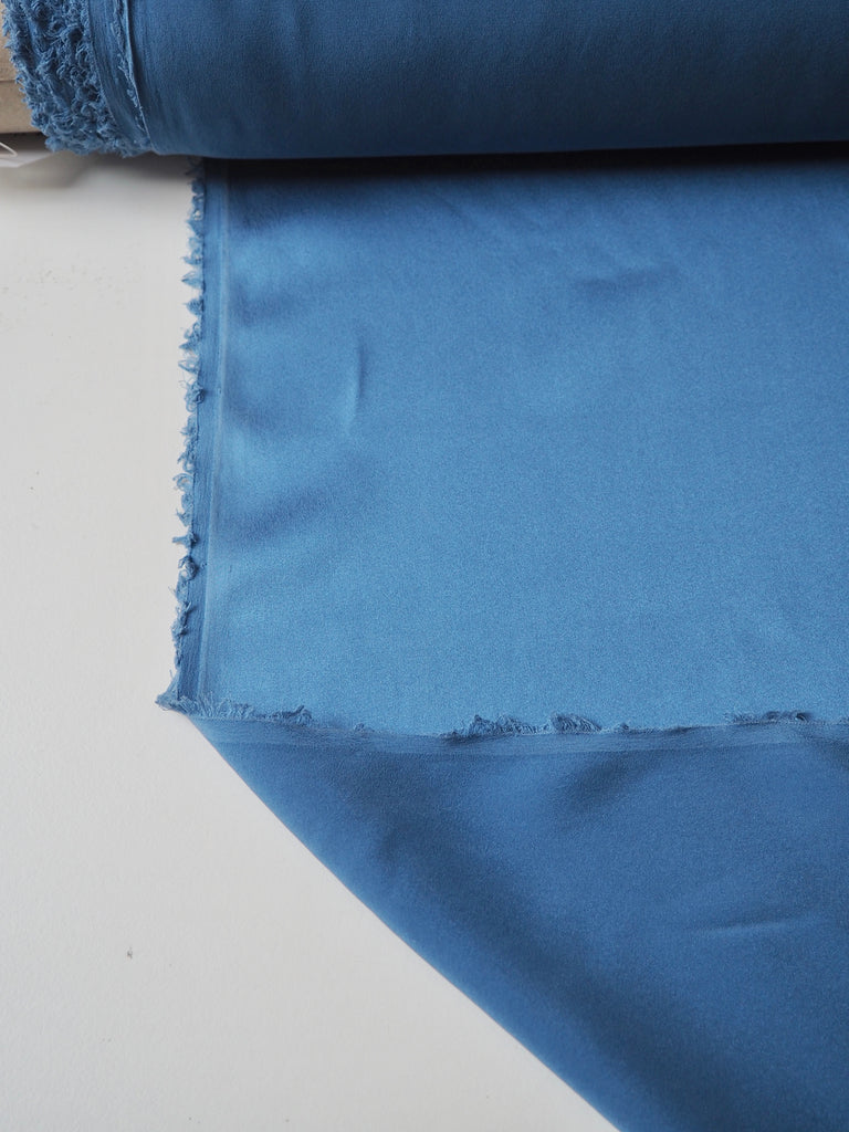 Blue Stretch Washed Silk Satin