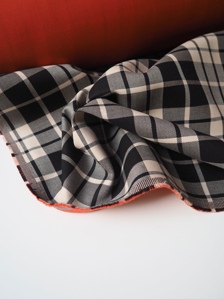 Orange + Check Double Faced Organic Cotton Twill