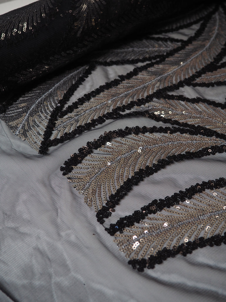 Black + Silver Feather Sequin Tulle