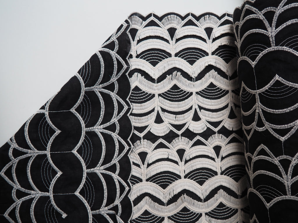 Black + Ecru Scallop Embroidered Cotton