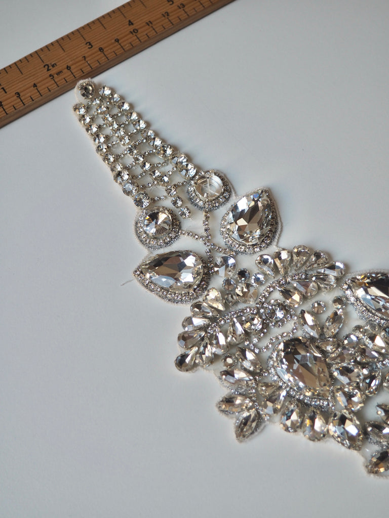 Hand Beaded Extra-Large Silver Crystal Appliqué