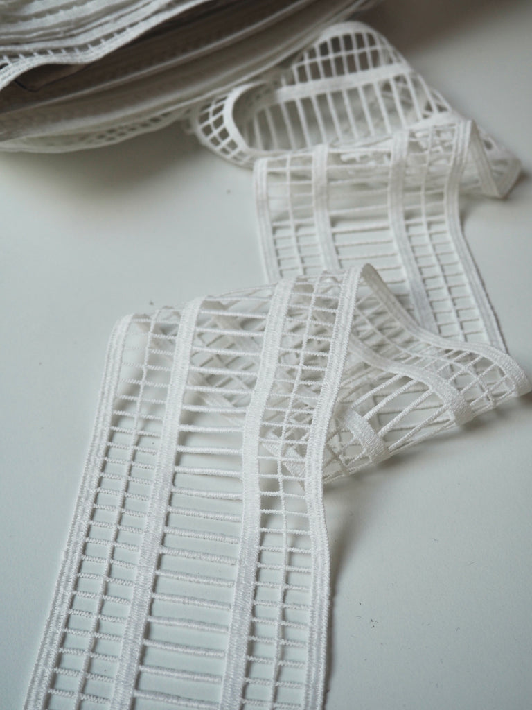 White Geometric Lace Trim 78mm