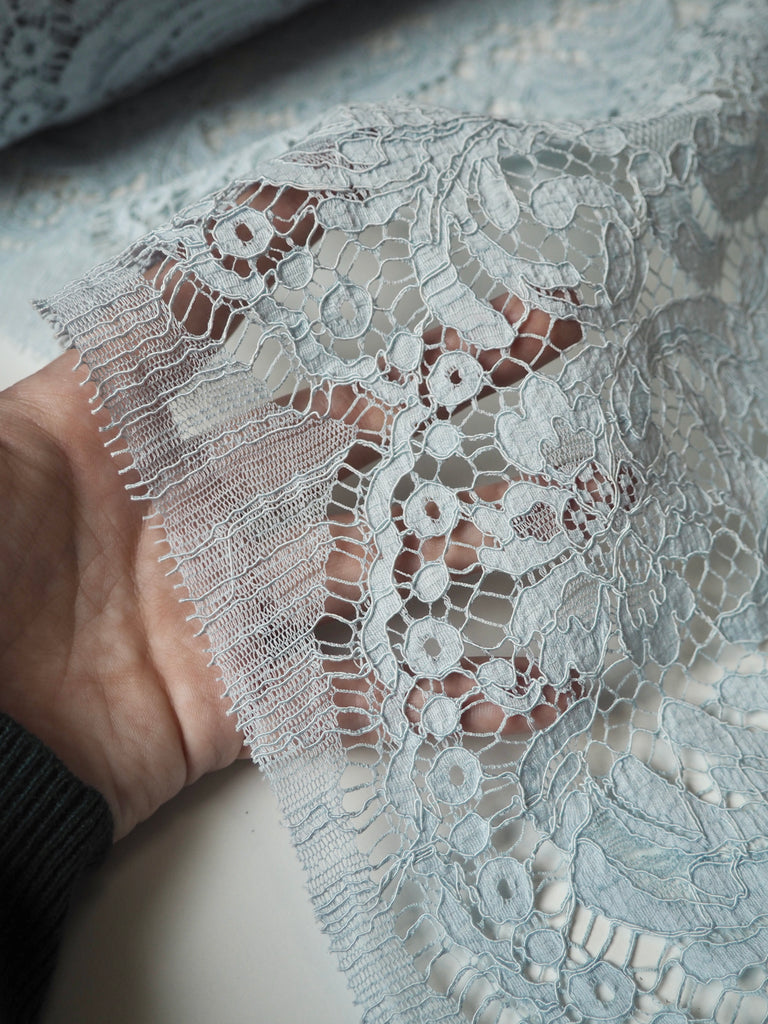 Pale Blue Corded Floral Cotton Lace