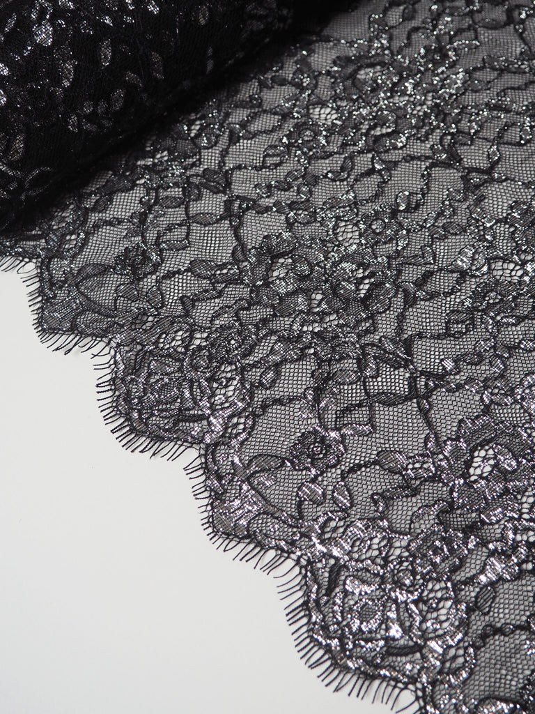 Black Silver Lurex Scallop Lace