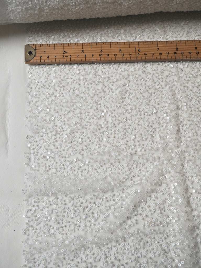 White Beaded Sequin Tulle