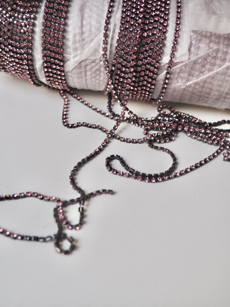 Pink Crystal Gunmetal Cup Chain 2mm