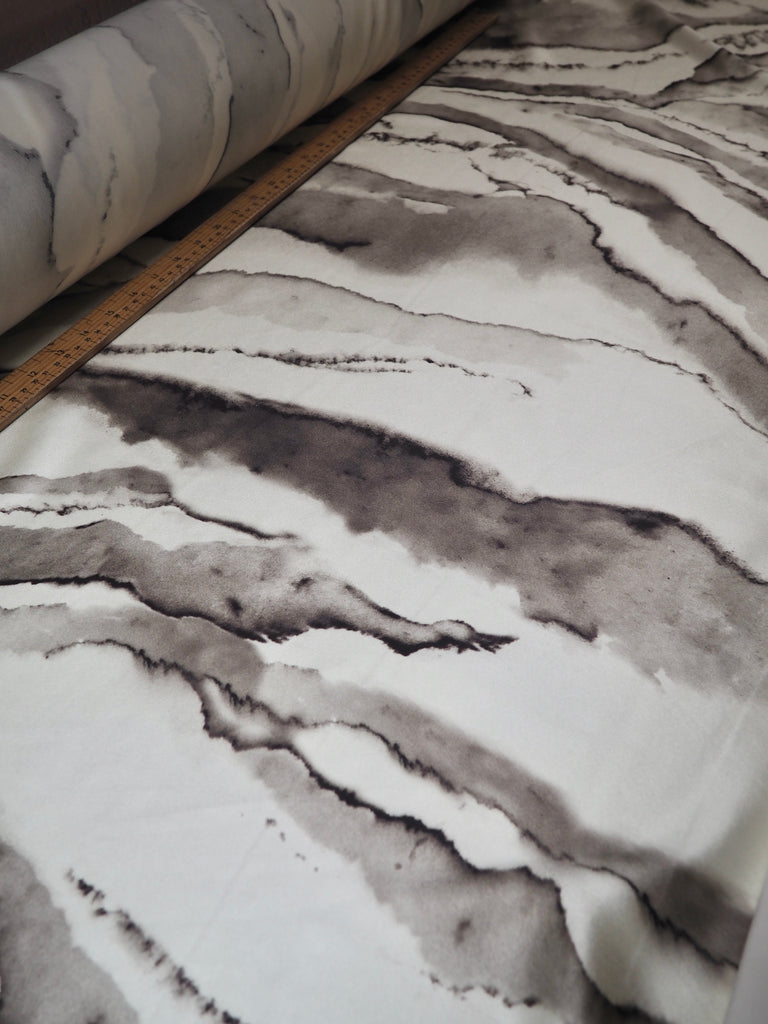Cream + Grey Marbled Heavy Silk Satin