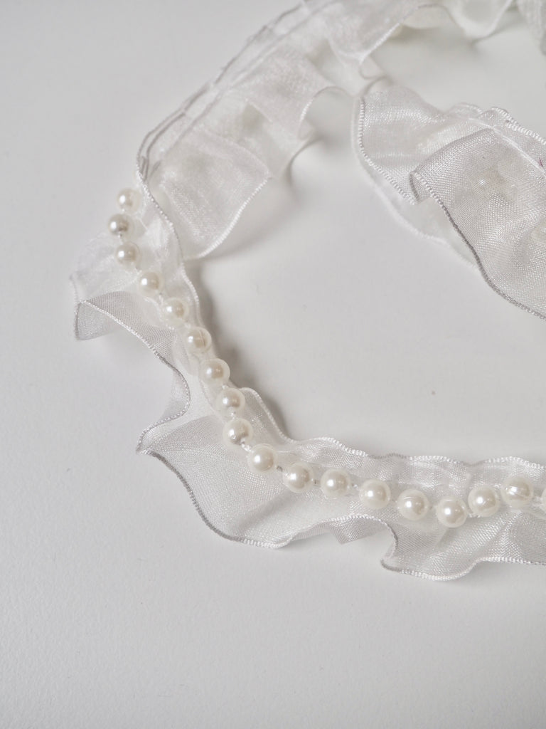 White Pearl Organdy Ruffle Trim 25mm