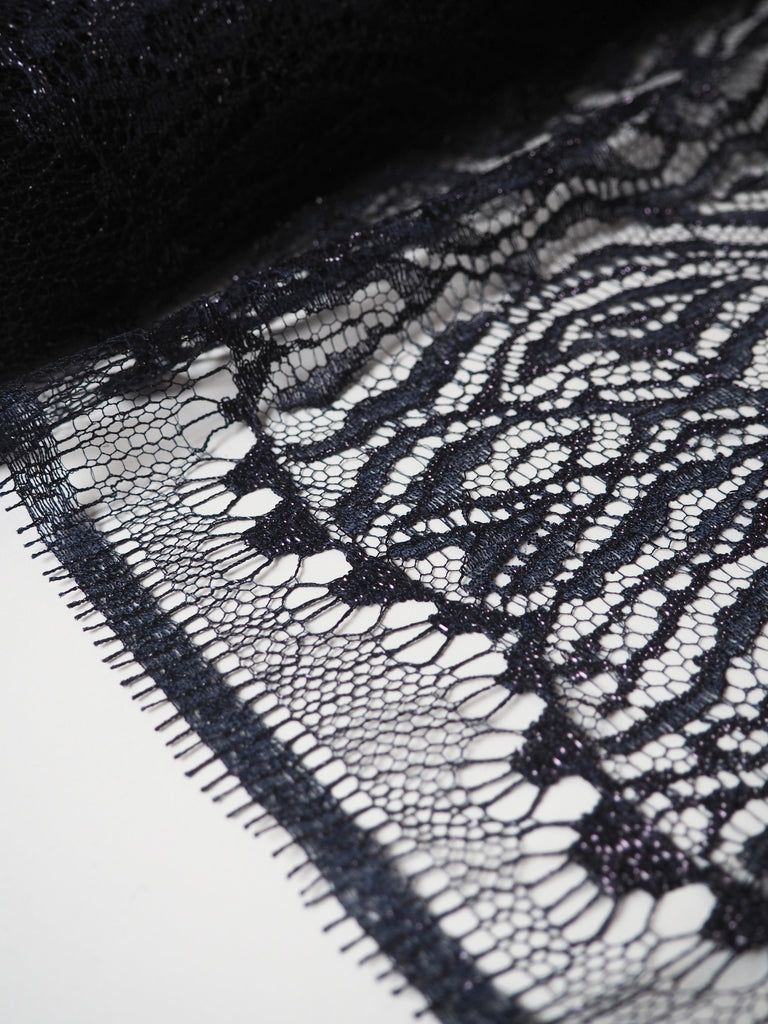 Navy Lurex Zebra Lace