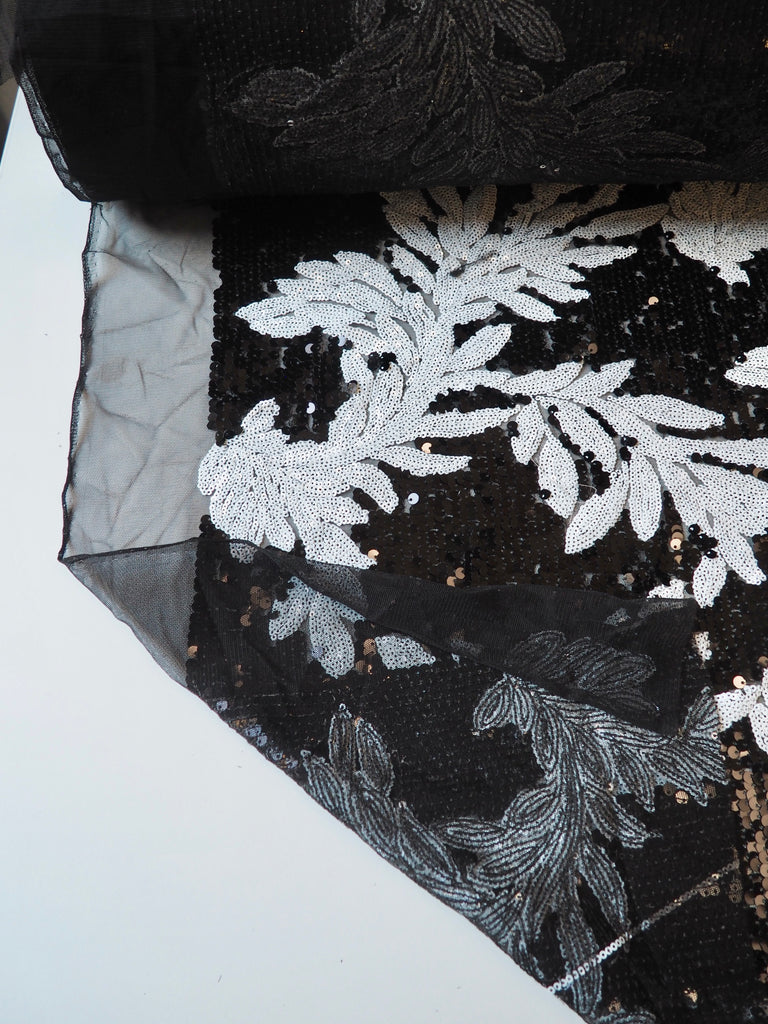 Black + White Vine Sequin Tulle
