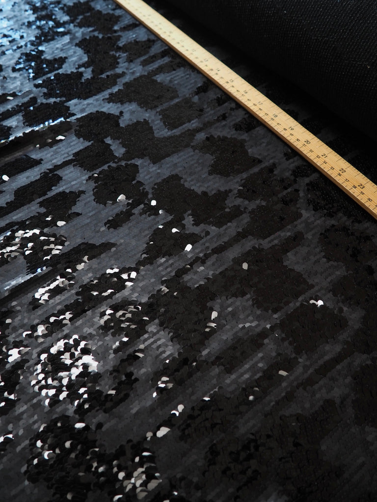 Black Spotted Sequin Stretch Mesh