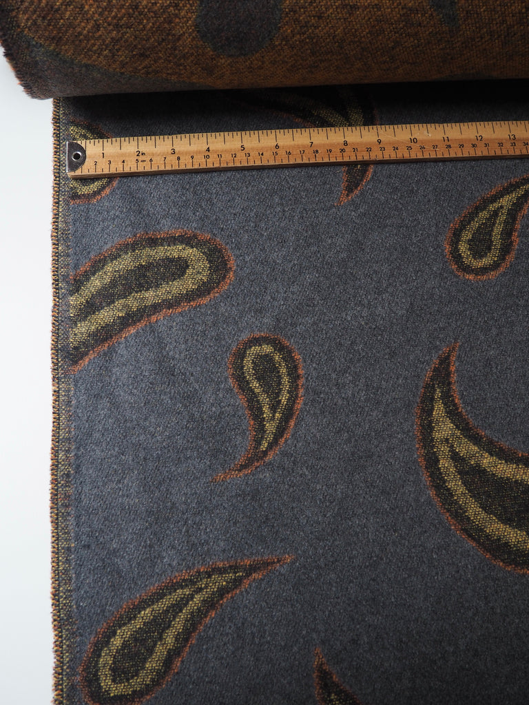 Grey Paisley Wool Jacquard