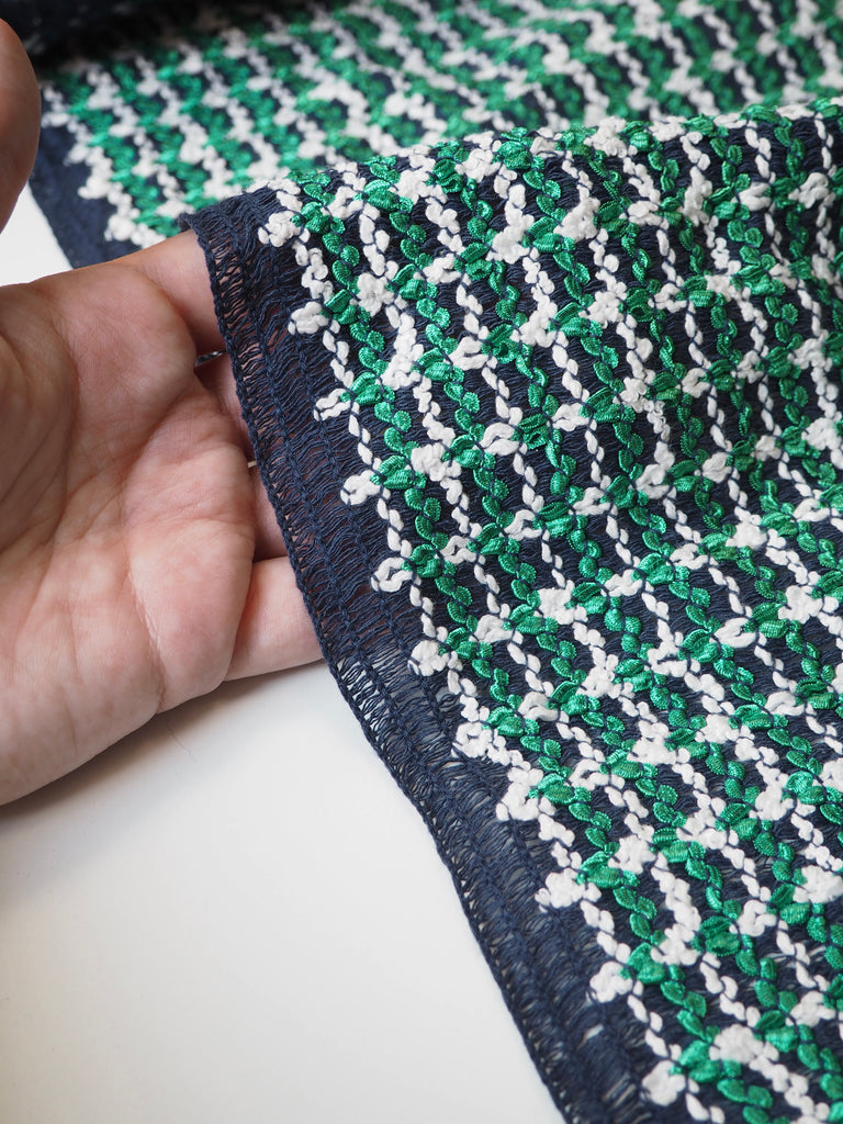 Green + White Loose Weave Tweed