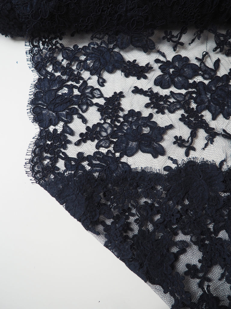 Navy Corded Scallop Lace