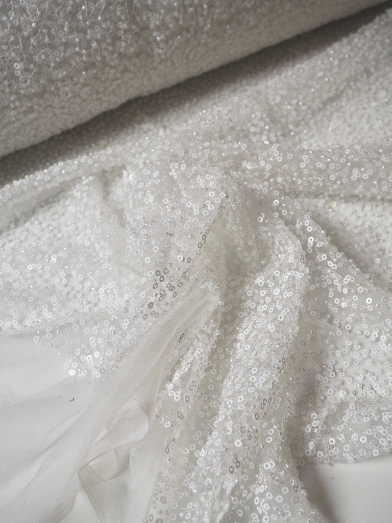 White Beaded Sequin Tulle