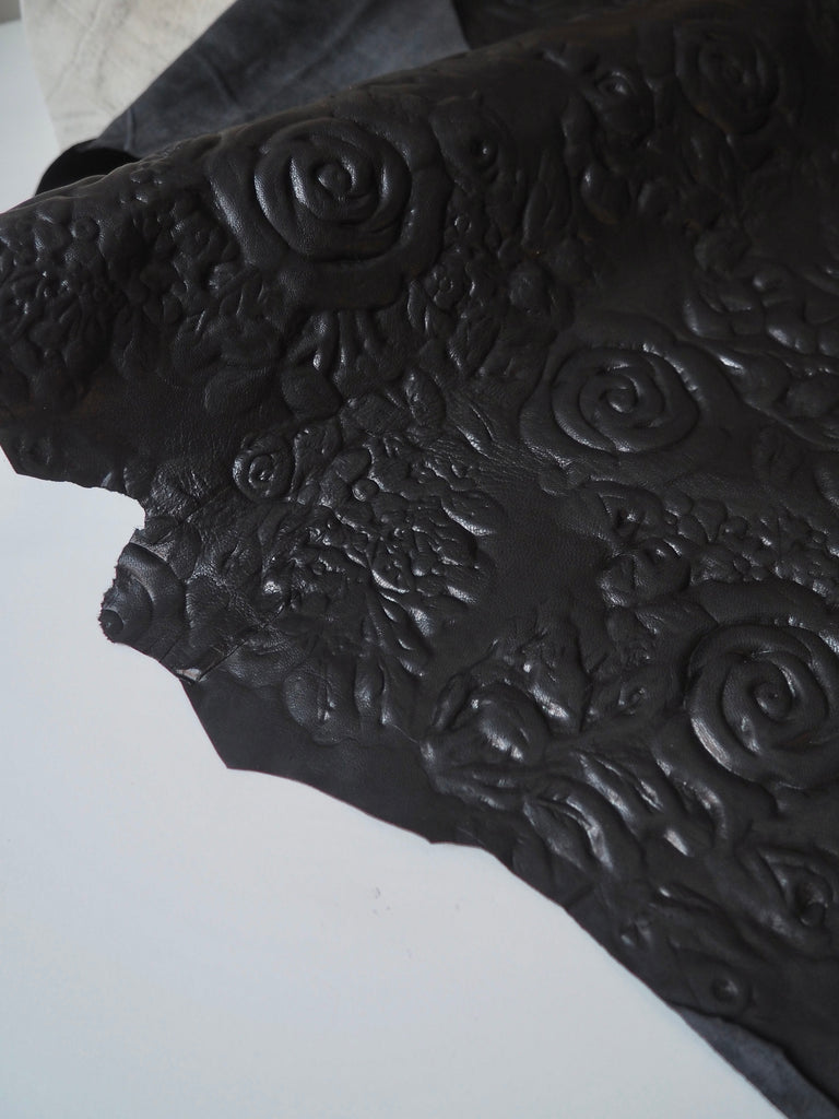 Black Floral Foam Embossed Calfskin