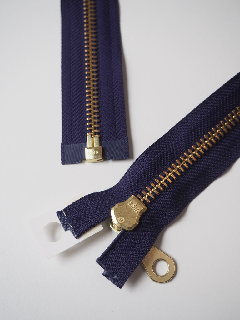 YKK Purple/Gold Open-Ended Chunky Metal Teeth Zips