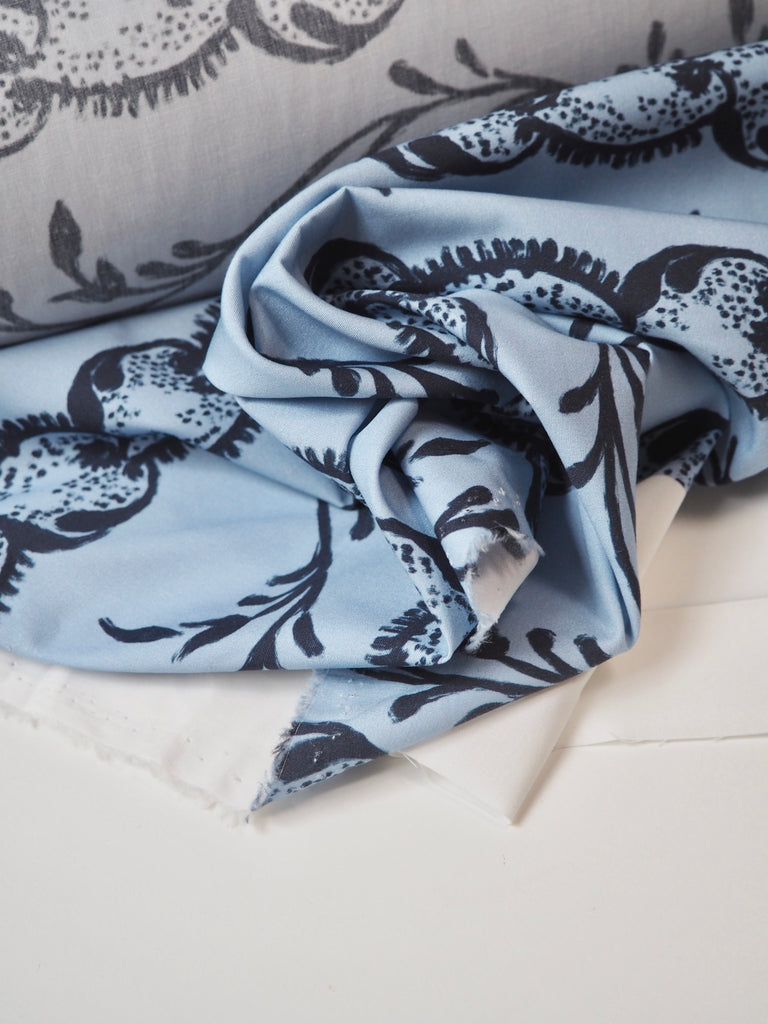 Blue Garland Stripe Cotton Poplin