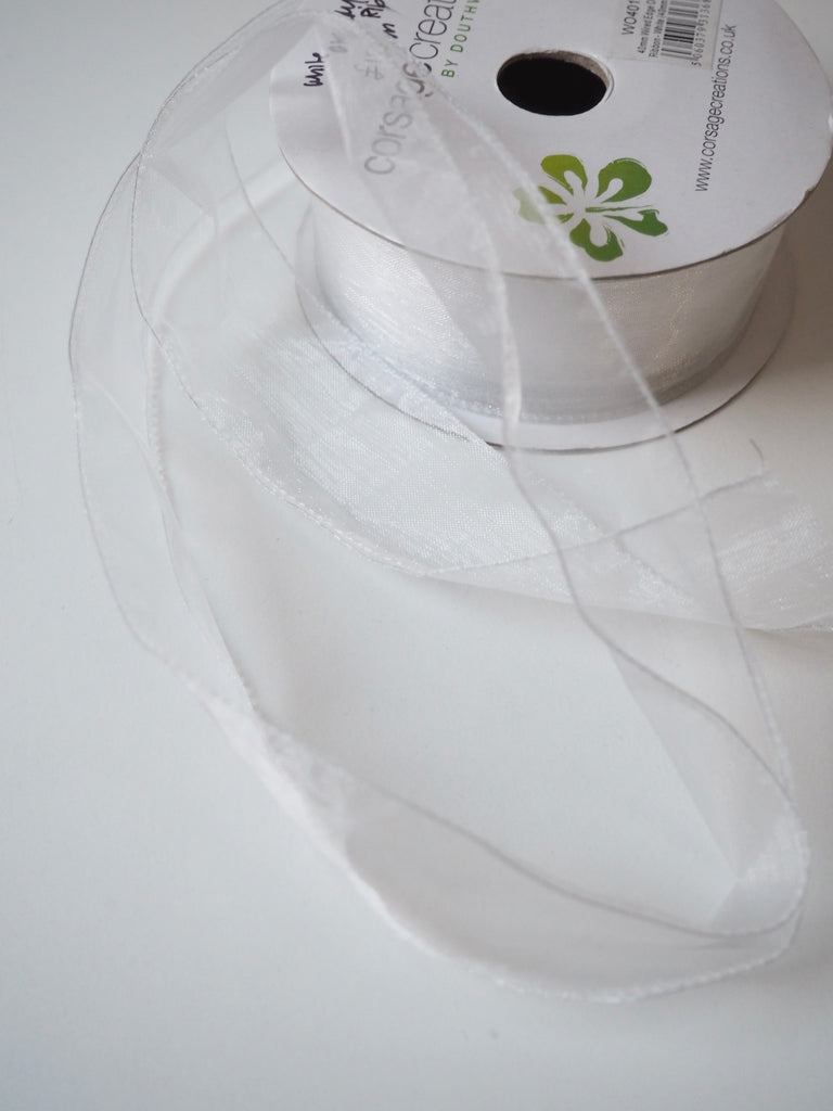 White Wire Edge Organdy Ribbon 40mm