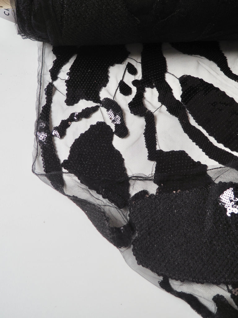 Black Abstract Sequin Tulle