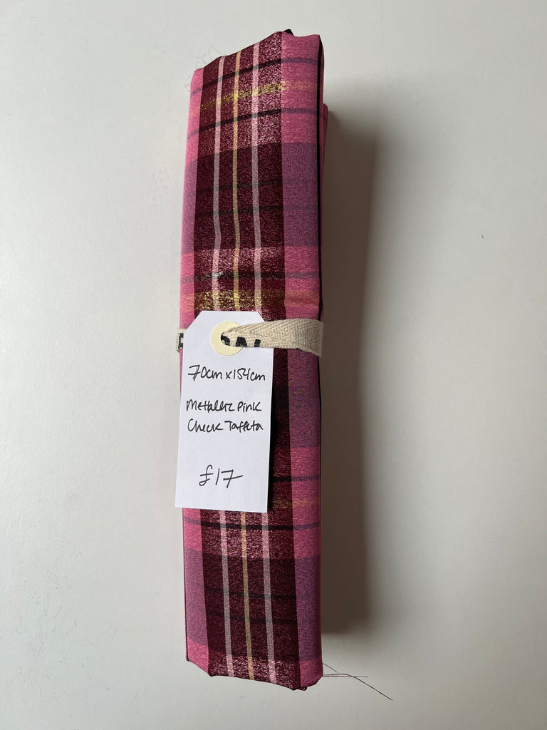 Metallic Pink Check Taffeta Remnant