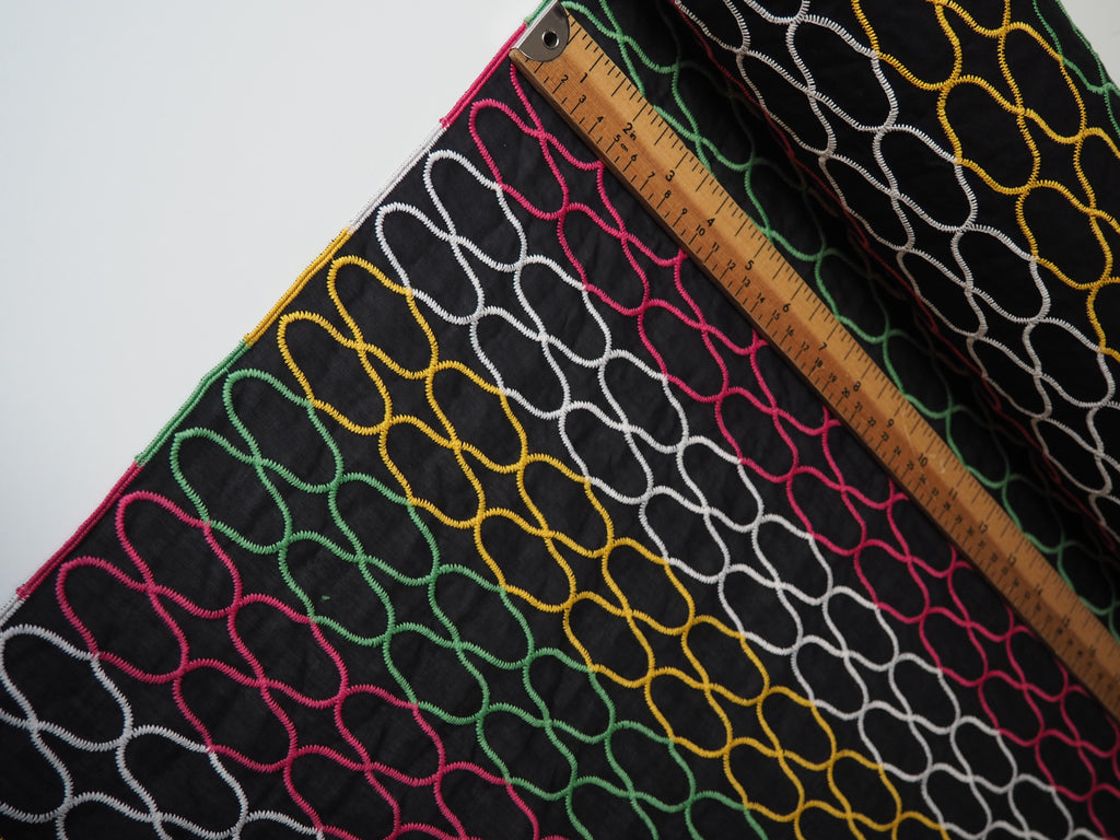 Black + Multicolour Embroidered Stripe Cotton