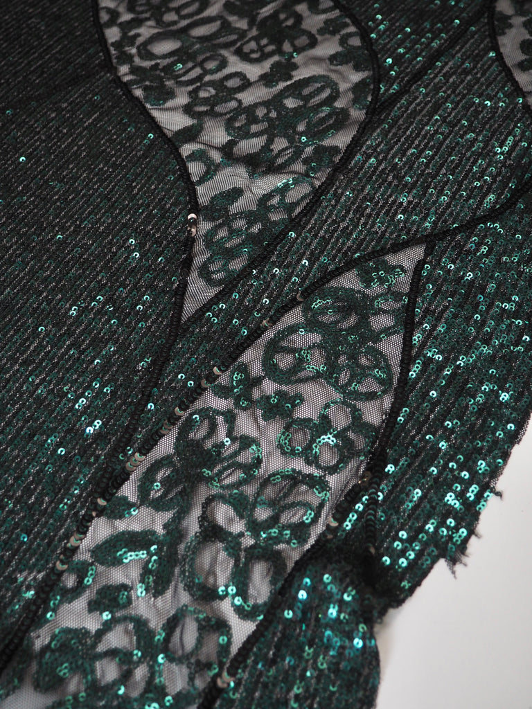 Green Swirl Mosaic Sequin Stretch Mesh