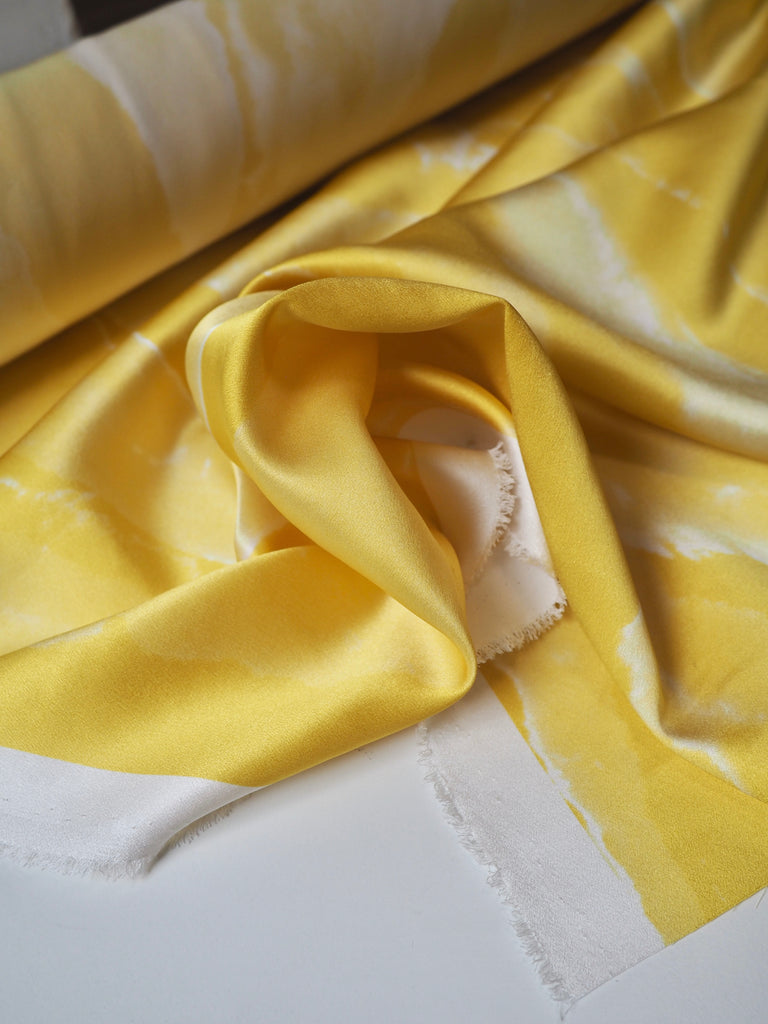 Yellow + Ivory Marbled Heavy Silk Satin