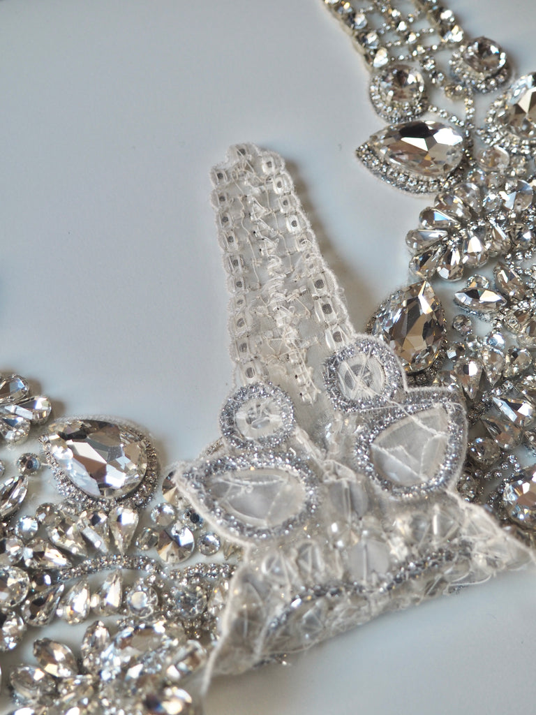 Hand Beaded Extra-Large Silver Crystal Appliqué