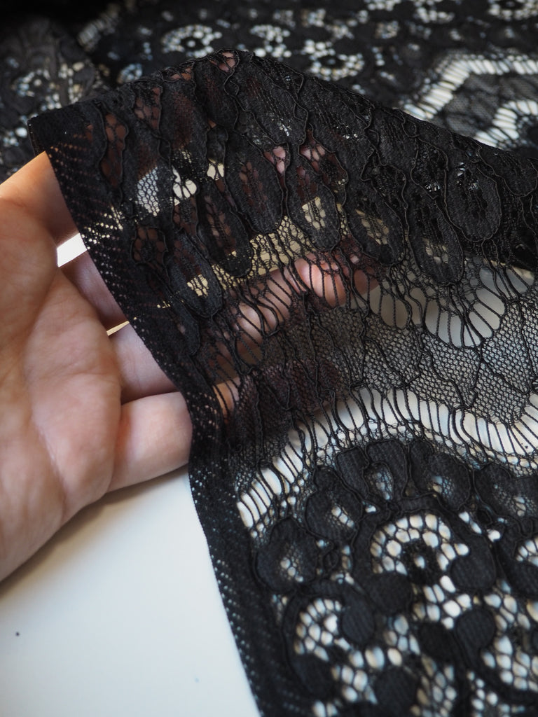 Black Stripe Scallop Corded Lace