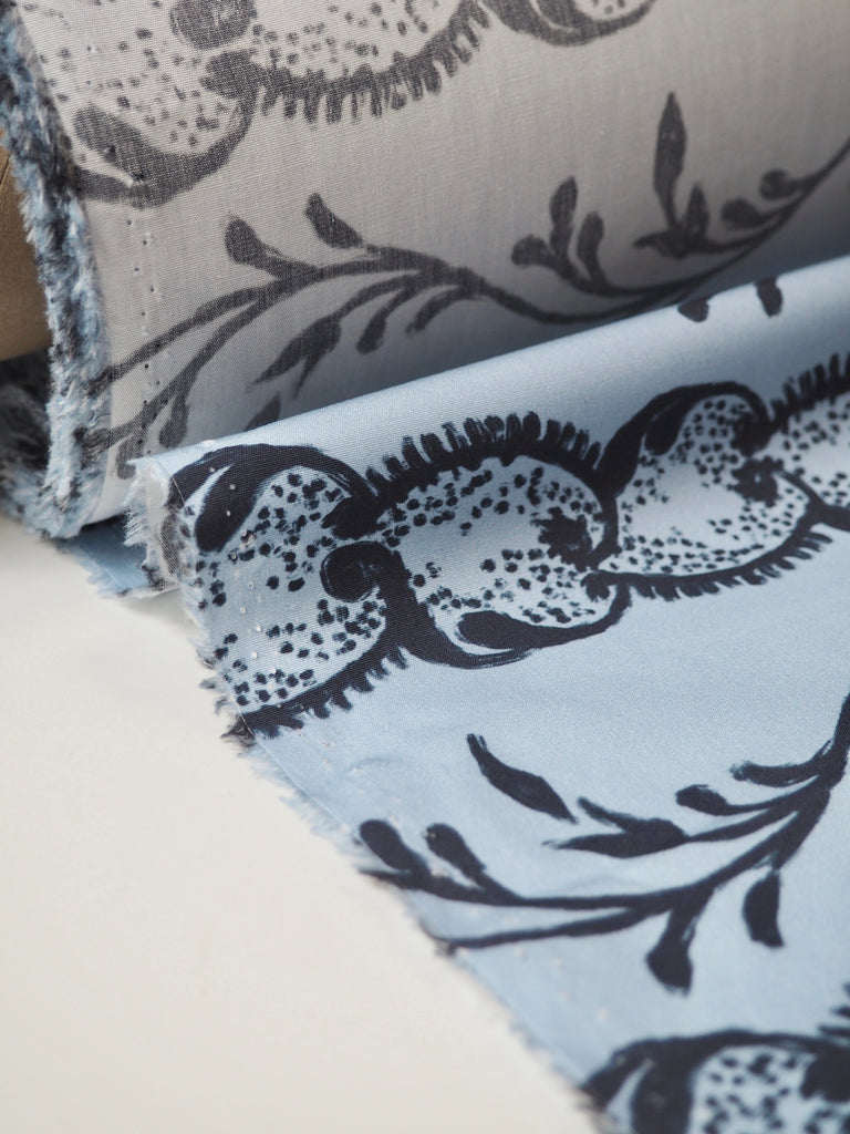 Blue Garland Stripe Cotton Poplin