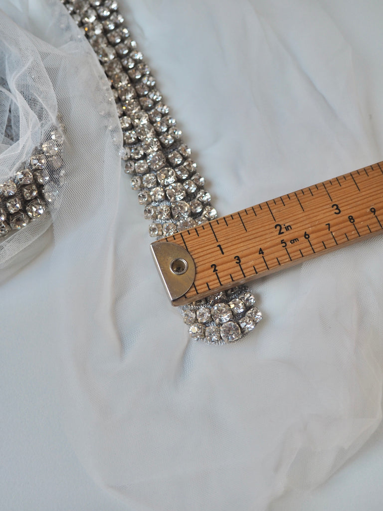 Hand Beaded Long Silver Crystal Appliqué