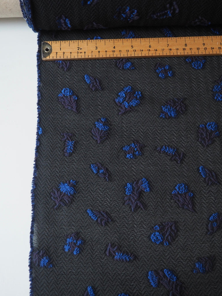 Blue Floral Jacquard Cloqué