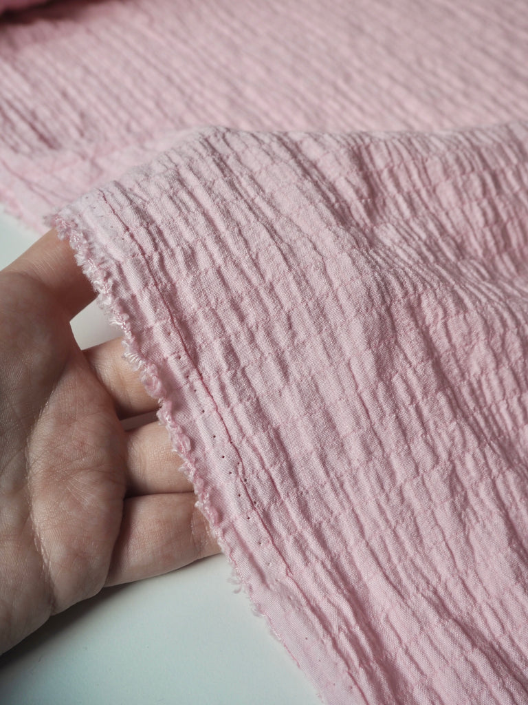 Light Pink Grid Crinkle Cotton